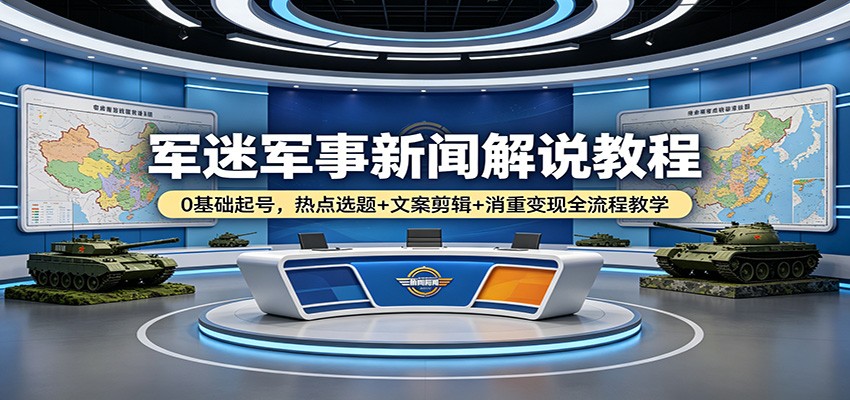 军迷军事新闻解说教程:0基础起号,热点选题+文案剪辑+消重变现全流程教学江海课源资源网-全网优质资源免费下载-实用教程素材分享平课源网