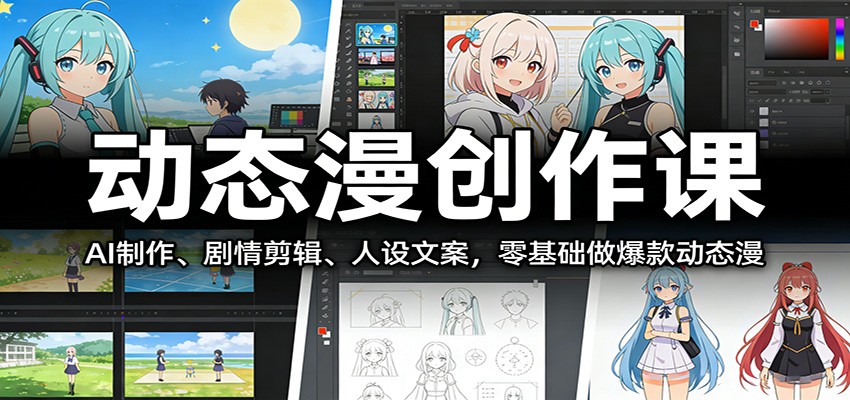 动态漫创作课:AI制作、剧情剪辑、人设文案,零基础做爆款动态漫江海课源资源网-全网优质资源免费下载-实用教程素材分享平课源网