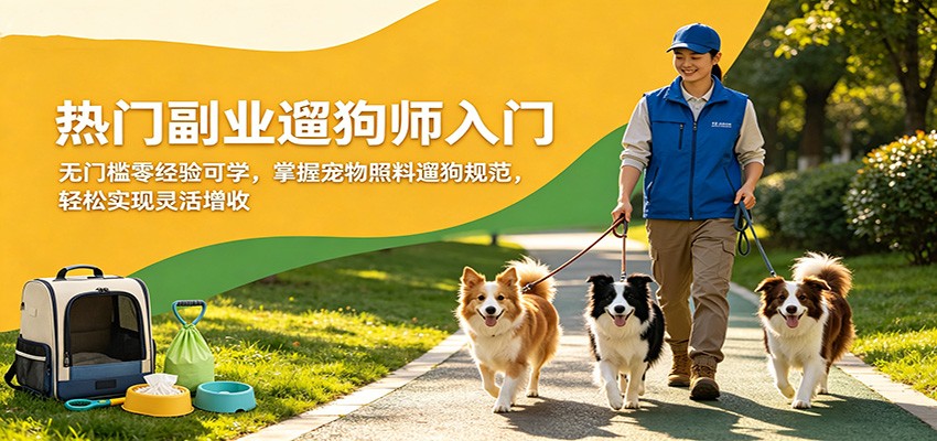 热门副业遛狗师入门，无门槛零经验可学，掌握宠物照料遛狗规范，轻松实现灵活增收江海课源资源网-全网优质资源免费下载-实用教程素材分享平课源网