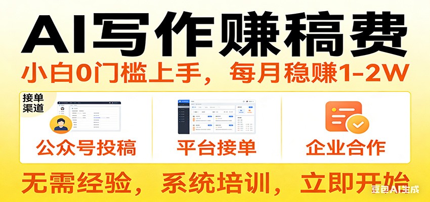 用AI写作赚稿费，提供接单渠道，每月稳赚1-2W，小白0门槛上手！江海课源资源网-全网优质资源免费下载-实用教程素材分享平课源网