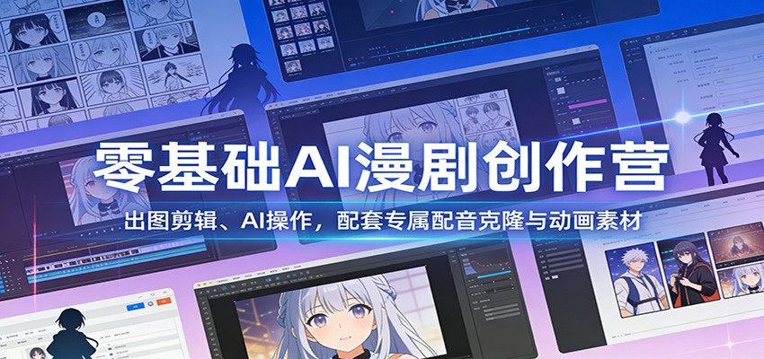 零基础AI漫剧创作营：出图剪辑、AI操作，配套专属配音克隆与动画素材江海课源资源网-全网优质资源免费下载-实用教程素材分享平课源网