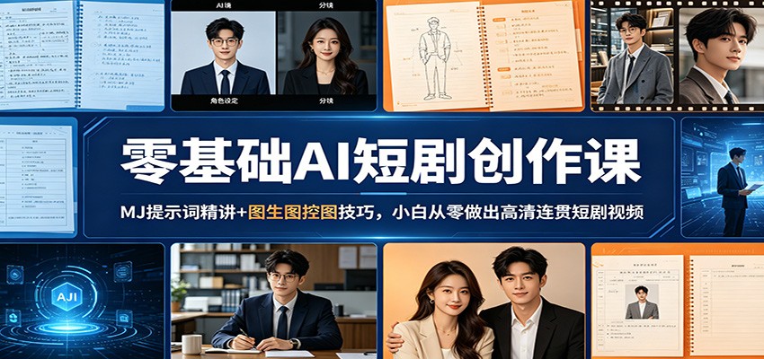 零基础AI短剧创作课：MJ提示词精讲+图生图控图技巧，小白从零做出高清连贯短剧视频江海课源资源网-全网优质资源免费下载-实用教程素材分享平课源网