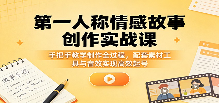 第一人称情感故事创作实战课：手把手教学制作全过程，配套素材工具与音效实现高效起号江海课源资源网-全网优质资源免费下载-实用教程素材分享平课源网