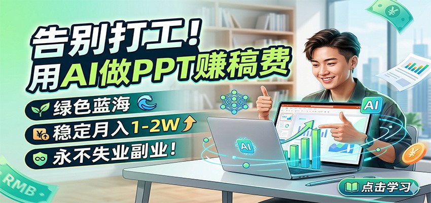 告别打工!用AI做PPT赚稿费,绿色蓝海,稳定月入1-2W,永不失业副业!江海课源资源网-全网优质资源免费下载-实用教程素材分享平课源网