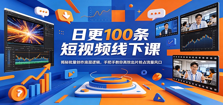 日更100条短视频线下课：揭秘批量创作底层逻辑，手把手教你高效出片抢占流量风口江海课源资源网-全网优质资源免费下载-实用教程素材分享平课源网