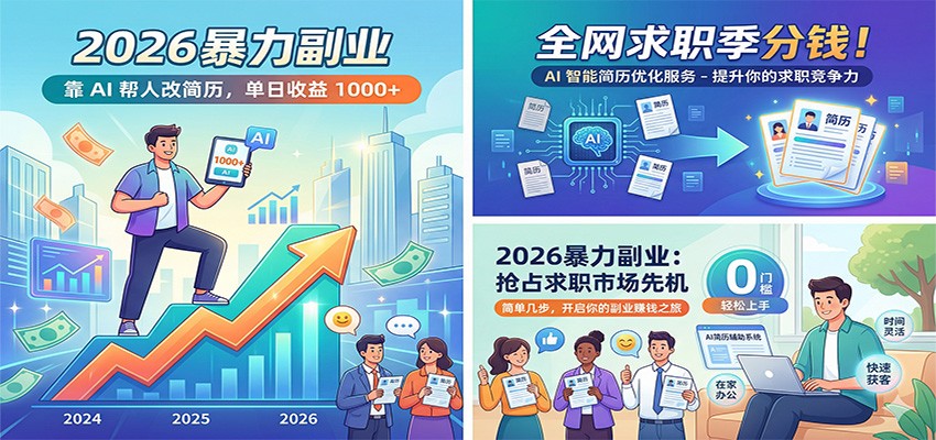 2026暴力副业：靠AI帮人改简历，单日收益1000+，全网求职季分钱江海课源资源网-全网优质资源免费下载-实用教程素材分享平课源网