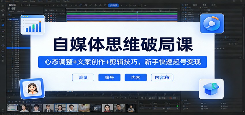 自媒体思维破局课：心态调整+文案创作+剪辑技巧，新手快速起号变现江海课源资源网-全网优质资源免费下载-实用教程素材分享平课源网