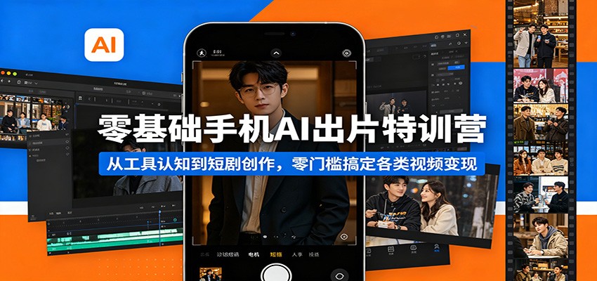 零基础手机AI出片特训营:从工具认知到短剧创作,零门槛搞定各类视频变现江海课源资源网-全网优质资源免费下载-实用教程素材分享平课源网