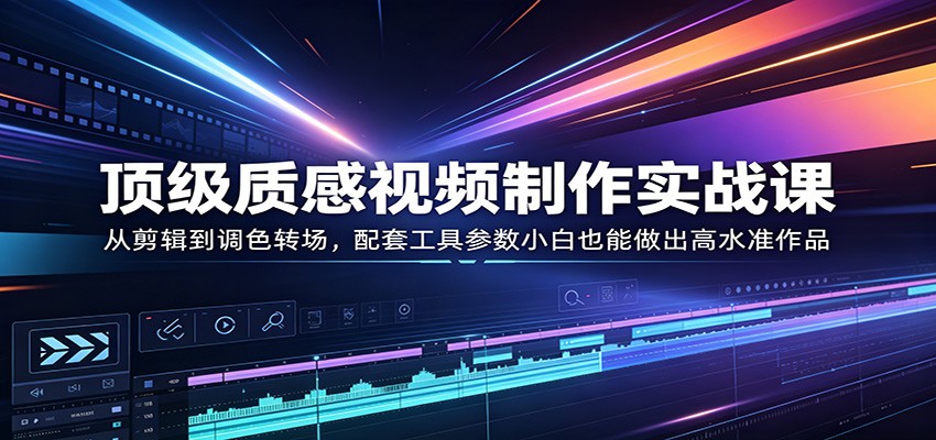 顶级质感视频制作实战课:从剪辑到调色转场,配套工具参数小白也能做出高水准作品江海课源资源网-全网优质资源免费下载-实用教程素材分享平课源网