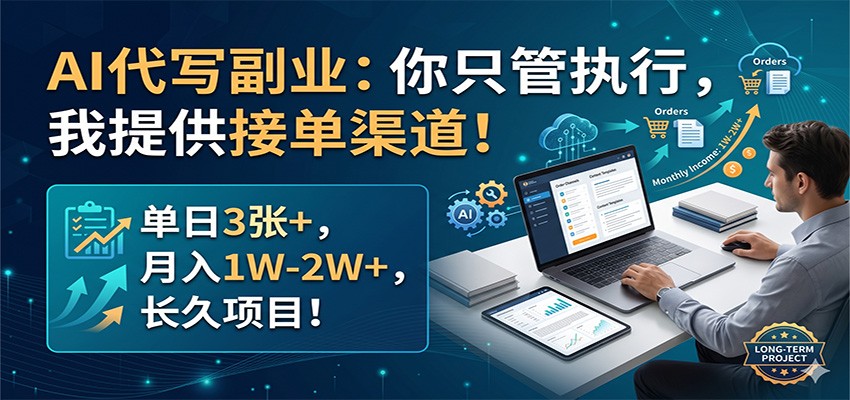 AI代写副业：你只管执行，我提供接单渠道！单日3张+，月入1W-2W+，长久项目江海课源资源网-全网优质资源免费下载-实用教程素材分享平课源网