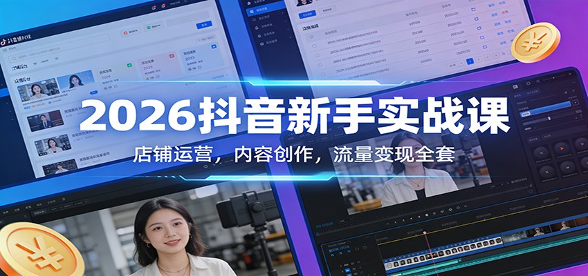 2026抖音新手实战课：店铺运营，内容创作，流量变现全套江海课源资源网-全网优质资源免费下载-实用教程素材分享平课源网