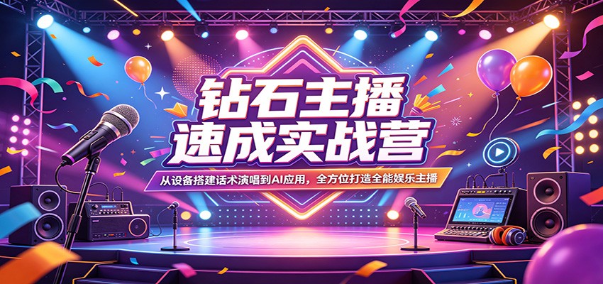 钻石主播速成实战营：从设备搭建话术演唱到AI应用，全方位打造全能娱乐主播江海课源资源网-全网优质资源免费下载-实用教程素材分享平课源网