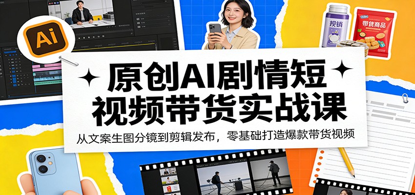 原创AI剧情短视频带货实战课：从文案生图分镜到剪辑发布，零基础打造爆款带货视频江海课源资源网-全网优质资源免费下载-实用教程素材分享平课源网