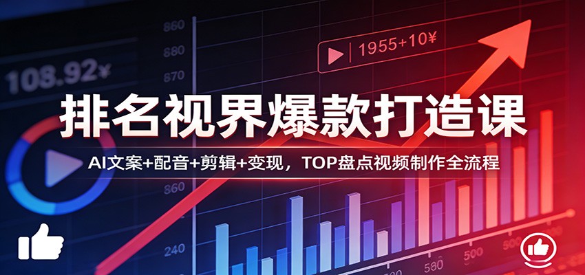 排名视界爆款打造课：AI文案+配音+剪辑+变现，TOP盘点视频制作全流程江海课源资源网-全网优质资源免费下载-实用教程素材分享平课源网