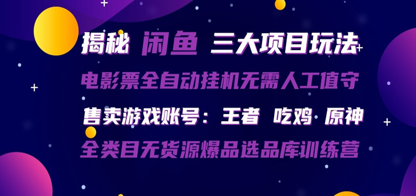 闲鱼三种玩法 全自动电影票 售卖游戏账号 爆品选品库训练营江海课源资源网-全网优质资源免费下载-实用教程素材分享平课源网