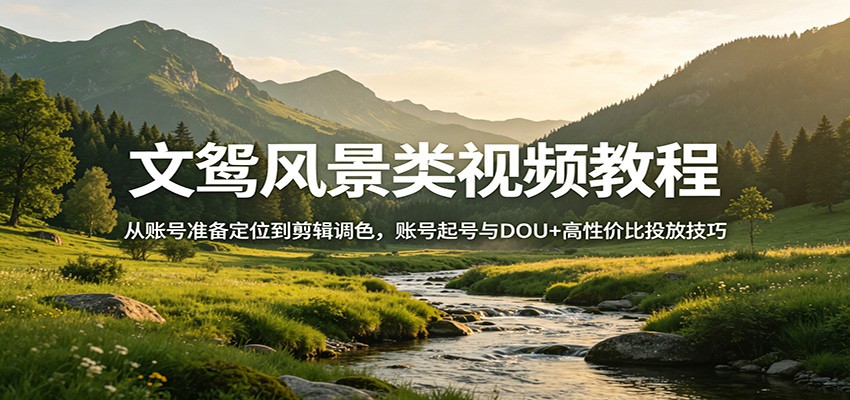 文鸳风景类视频教程：从账号准备定位到剪辑调色，账号起号与DOU+高性价比投放技巧江海课源资源网-全网优质资源免费下载-实用教程素材分享平课源网