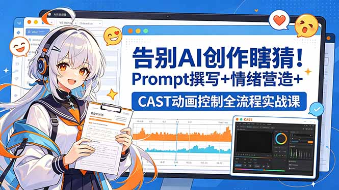 告别AI创作瞎猜！Prompt撰写+情绪营造+CAST动画控制全流程实战课江海课源资源网-全网优质资源免费下载-实用教程素材分享平课源网