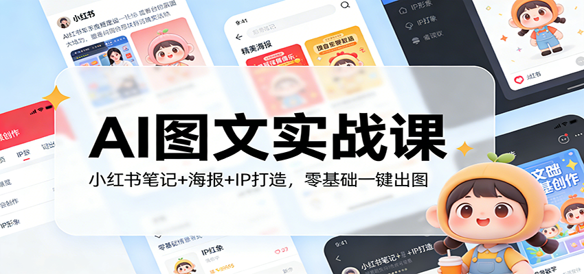 AI图文实战课：小红书笔记+海报+IP打造，零基础一键出图江海课源资源网-全网优质资源免费下载-实用教程素材分享平课源网