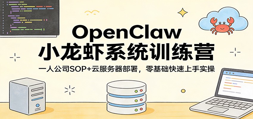 OpenClaw小龙虾系统训练营：一人公司SOP，云服务器部署，零基础快速上手实操江海课源资源网-全网优质资源免费下载-实用教程素材分享平课源网
