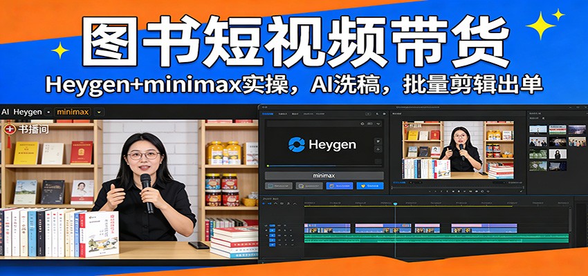 图书短视频带货：Heygen+minimax实操，AI洗稿 ，批量剪辑出单江海课源资源网-全网优质资源免费下载-实用教程素材分享平课源网