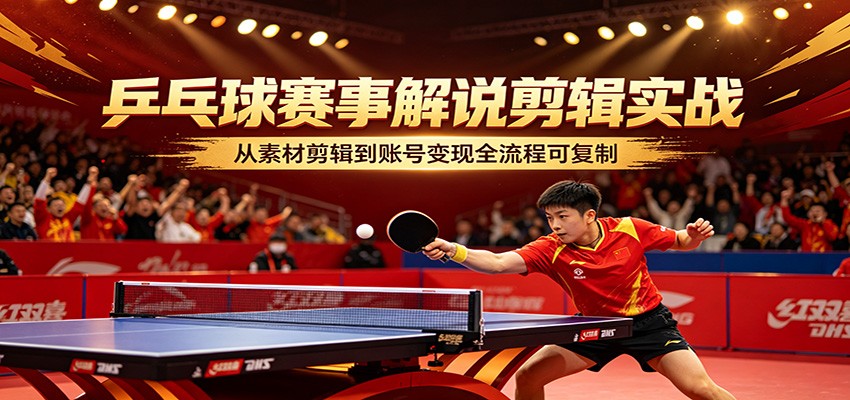 乒乓球赛事解说剪辑实战，从素材剪辑到账号变现全流程可复制江海课源资源网-全网优质资源免费下载-实用教程素材分享平课源网