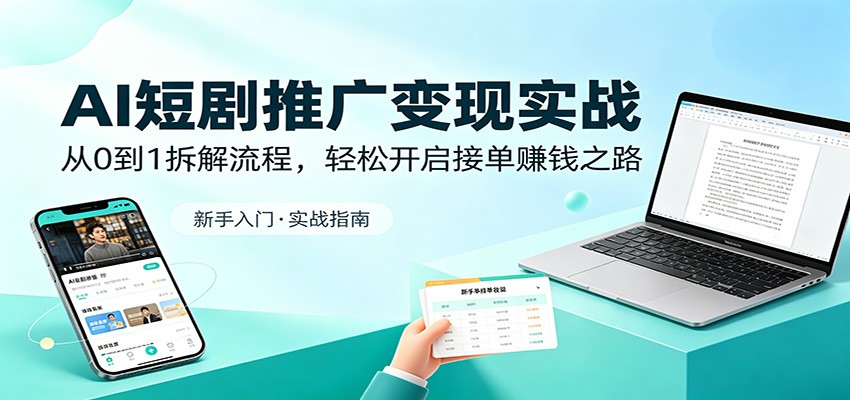 AI短剧推广变现实战：从0到1拆解流程，轻松开启接单赚钱之路江海课源资源网-全网优质资源免费下载-实用教程素材分享平课源网