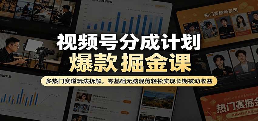 视频号分成计划爆款掘金课：多热门赛道玩法拆解，零基础无脑混剪轻松实现长期被动收益江海课源资源网-全网优质资源免费下载-实用教程素材分享平课源网