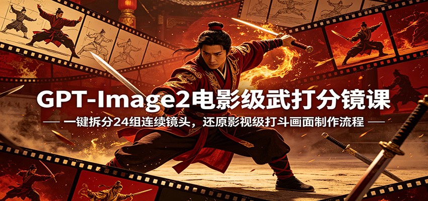 GPT-Image2电影级武打分镜课：一键拆分24组连续镜头，还原影视级打斗画面制作流程江海课源资源网-全网优质资源免费下载-实用教程素材分享平课源网